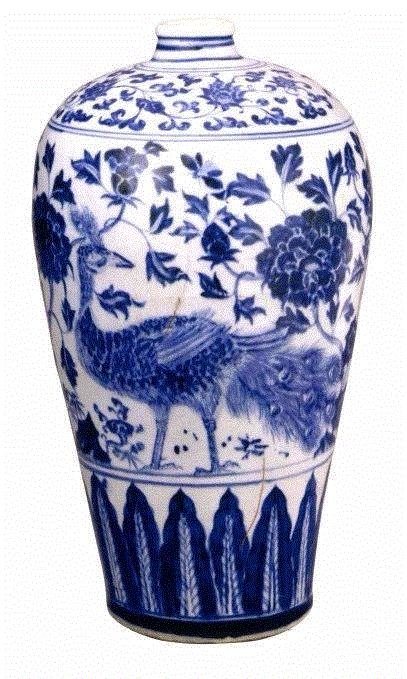 明正统青花孔雀牡丹纹梅瓶，故宫博物院藏,看牡丹纹识别瓷器年代？你也可以！,牡丹纹,瓷器,牡丹,器物,纹饰,青花,故宫博物院,花瓣,西夏,元代