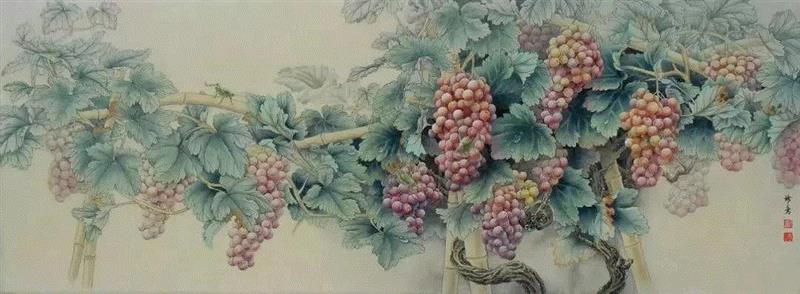 晶莹剔透 ！国画工笔葡萄，看了让人流口水,国画工笔葡萄,上方