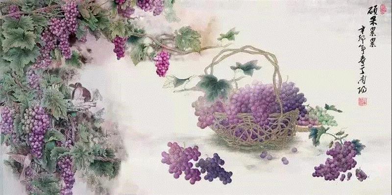 晶莹剔透 ！国画工笔葡萄，看了让人流口水,国画工笔葡萄,上方