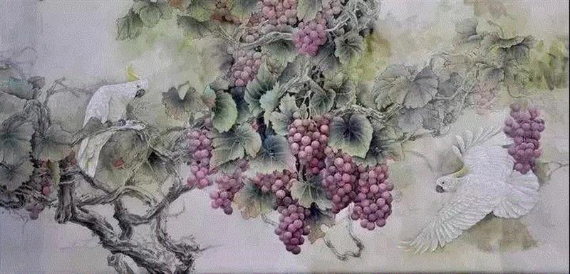 晶莹剔透 ！国画工笔葡萄，看了让人流口水,国画工笔葡萄,上方