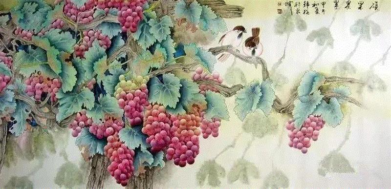 晶莹剔透 ！国画工笔葡萄，看了让人流口水,国画工笔葡萄,上方