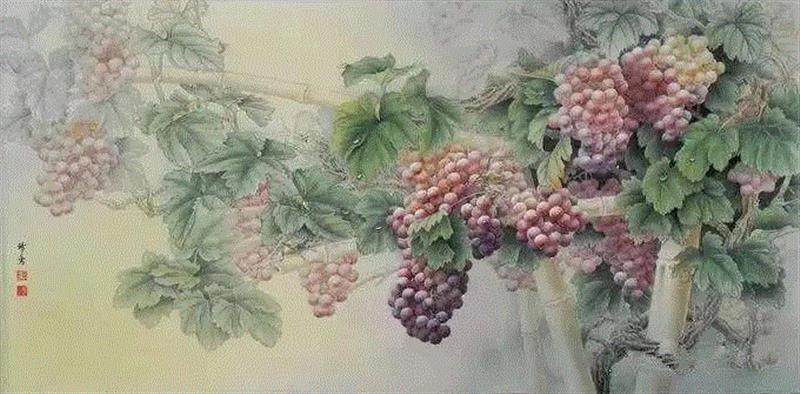 晶莹剔透 ！国画工笔葡萄，看了让人流口水,国画工笔葡萄,上方