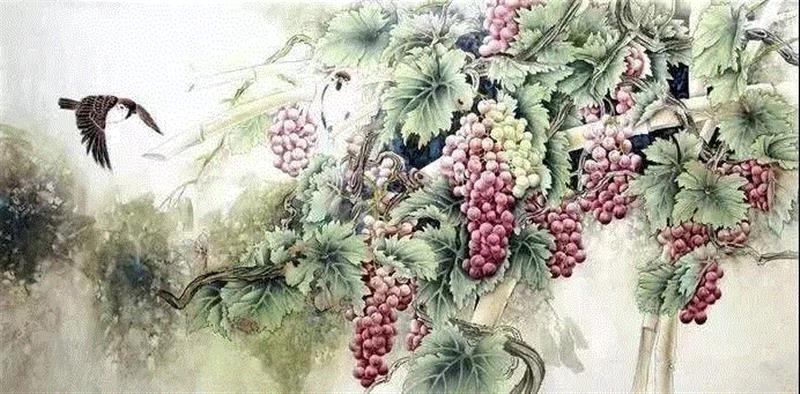 晶莹剔透 ！国画工笔葡萄，看了让人流口水,国画工笔葡萄,上方