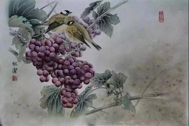 晶莹剔透 ！国画工笔葡萄，看了让人流口水,国画工笔葡萄,上方