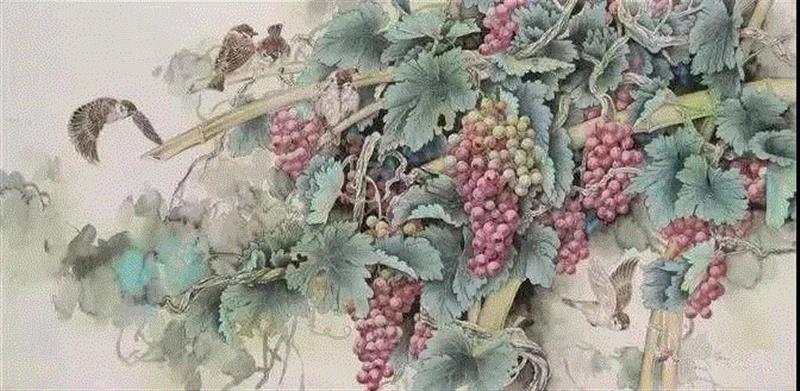 晶莹剔透 ！国画工笔葡萄，看了让人流口水,国画工笔葡萄,上方
