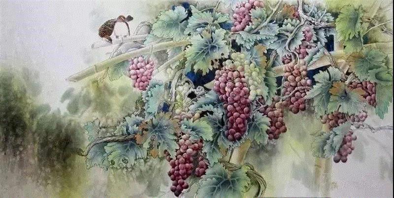 晶莹剔透 ！国画工笔葡萄，看了让人流口水,国画工笔葡萄,上方