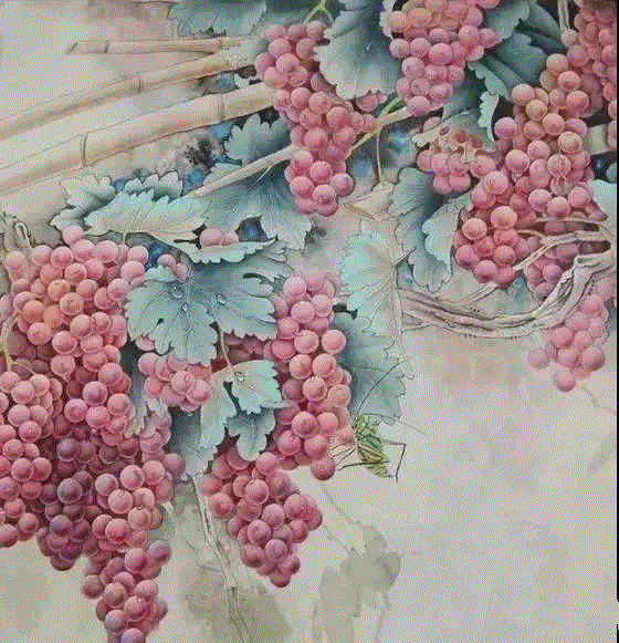 晶莹剔透 ！国画工笔葡萄，看了让人流口水,国画工笔葡萄,上方
