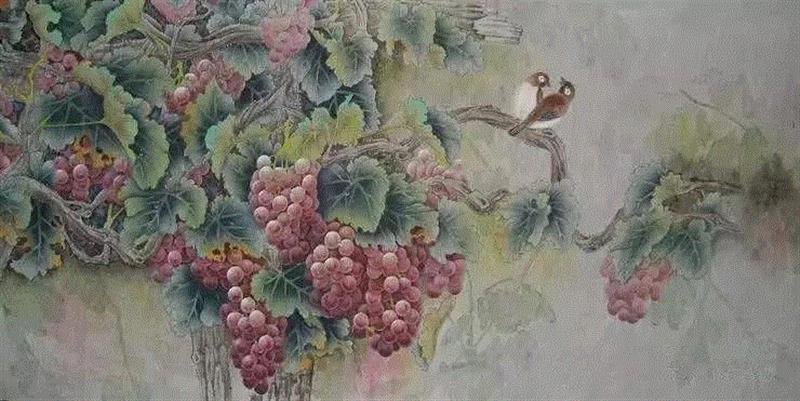 晶莹剔透 ！国画工笔葡萄，看了让人流口水,国画工笔葡萄,上方