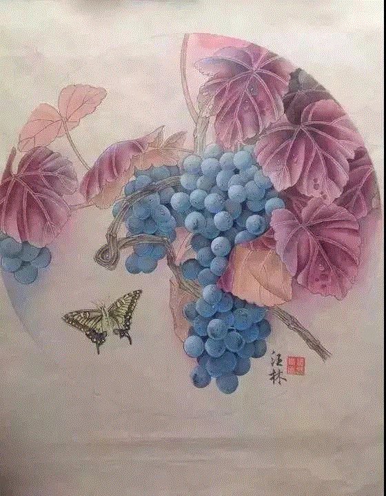 晶莹剔透 ！国画工笔葡萄，看了让人流口水,国画工笔葡萄,上方