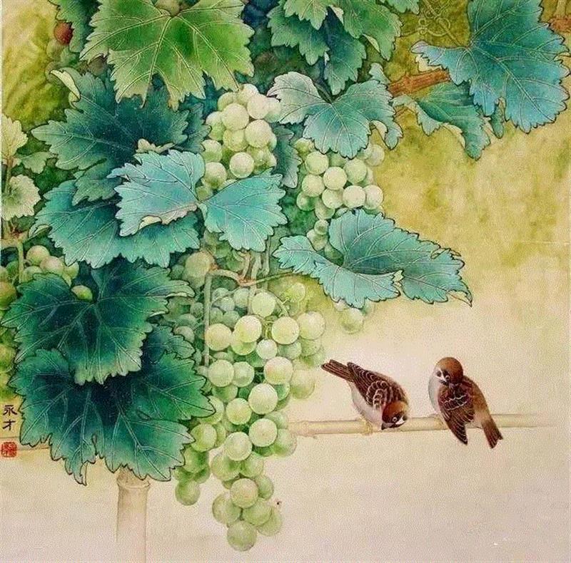 晶莹剔透 ！国画工笔葡萄，看了让人流口水,国画工笔葡萄,上方