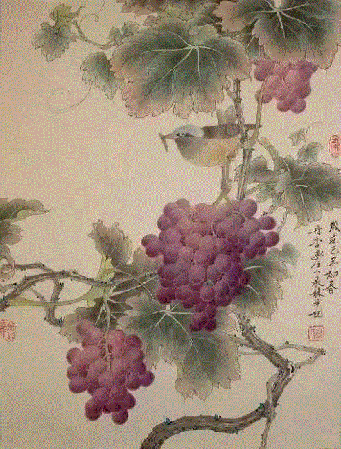 晶莹剔透 ！国画工笔葡萄，看了让人流口水,国画工笔葡萄,上方