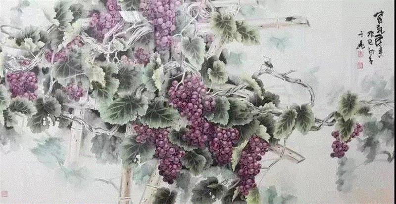 晶莹剔透 ！国画工笔葡萄，看了让人流口水,国画工笔葡萄,上方