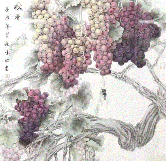 晶莹剔透 ！国画工笔葡萄，看了让人流口水,国画工笔葡萄,上方