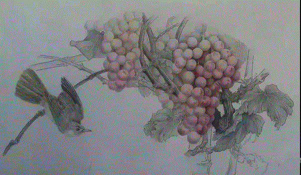 晶莹剔透 ！国画工笔葡萄，看了让人流口水,国画工笔葡萄,上方