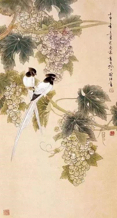 晶莹剔透 ！国画工笔葡萄，看了让人流口水,国画工笔葡萄,上方