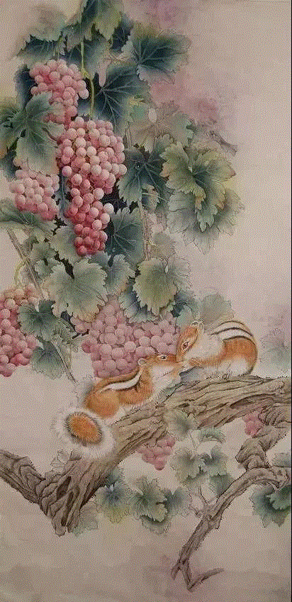晶莹剔透 ！国画工笔葡萄，看了让人流口水,国画工笔葡萄,上方