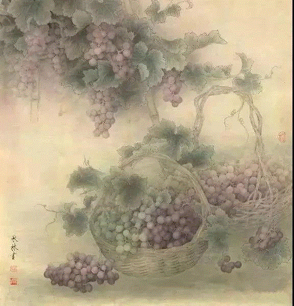 晶莹剔透 ！国画工笔葡萄，看了让人流口水,国画工笔葡萄,上方