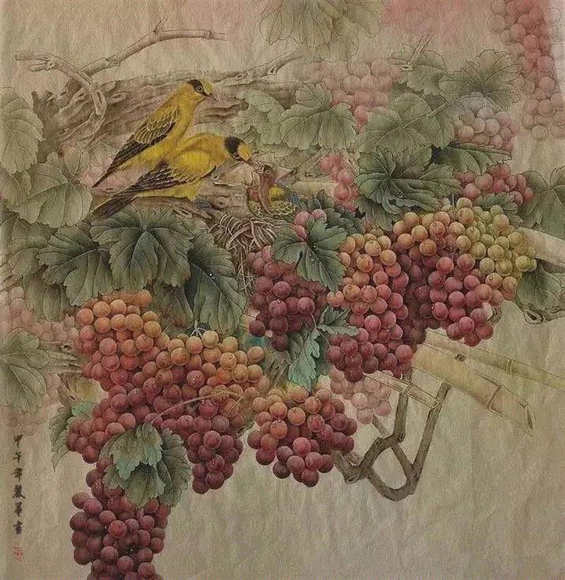 晶莹剔透 ！国画工笔葡萄，看了让人流口水,国画工笔葡萄,上方