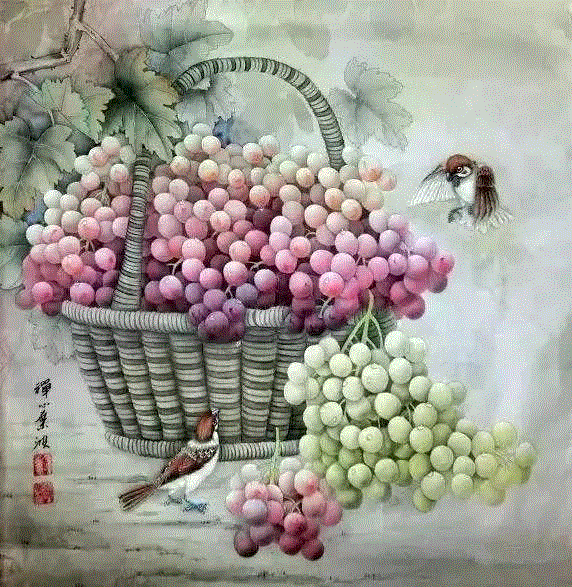 晶莹剔透 ！国画工笔葡萄，看了让人流口水,国画工笔葡萄,上方