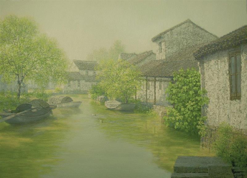 在画里品味江南水乡,江南水乡,江南,孙家珮,油画,粮仓,水乡,八号桥,游人,苏轼,流光