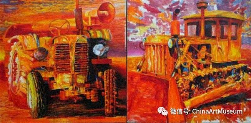 刘亚平《红土》180x180厘米x2,【中华艺术宫 | 每日一画】风生水起逐浪高 · 刘亚平《红土》,逐浪,红土,中华艺术宫,刘亚平《,黑红,脚下,泥土,民众,中厅,画风