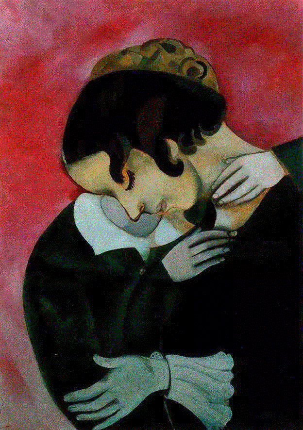 马克·夏加尔《蔷薇色恋人》1916,马克·夏加尔丨他的画里，藏着爱情,俄罗斯,Chagall,巴黎画派,夏加尔,马克·夏加尔,现代主义,犹太,Lex 