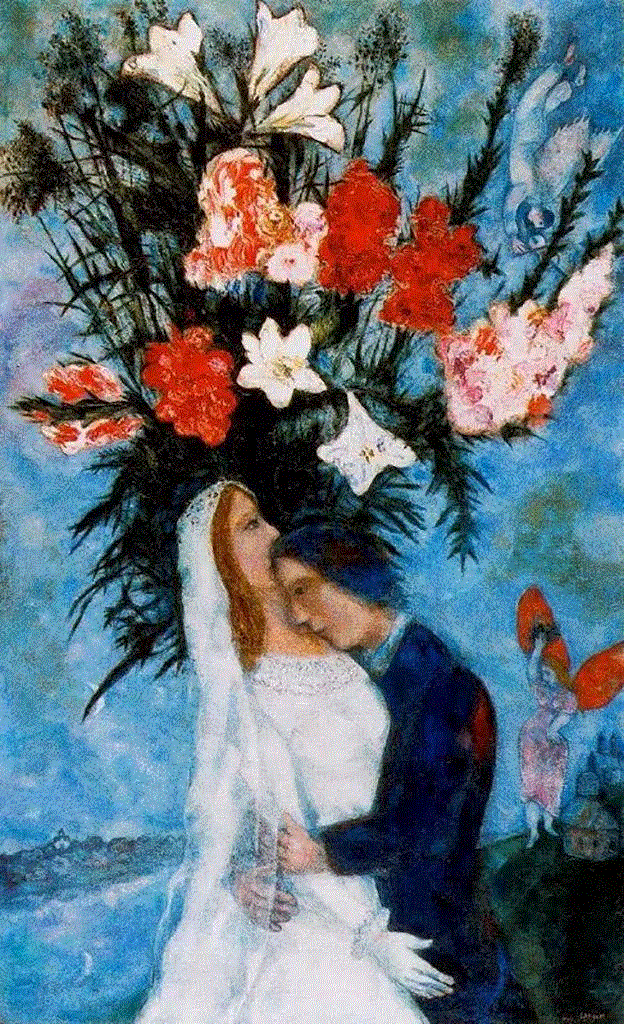 马克·夏加尔《新婚夫妇》1917,马克·夏加尔丨他的画里，藏着爱情,俄罗斯,Chagall,巴黎画派,夏加尔,马克·夏加尔,现代主义,犹太,Lex 