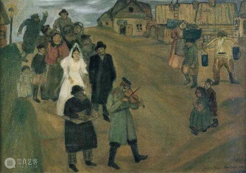 马克·夏加尔， Russian Wedding，1909,马克·夏加尔丨他的画里，藏着爱情,俄罗斯,Chagall,巴黎画派,夏加尔,马克·夏加尔,现代主义,犹太,Lex 