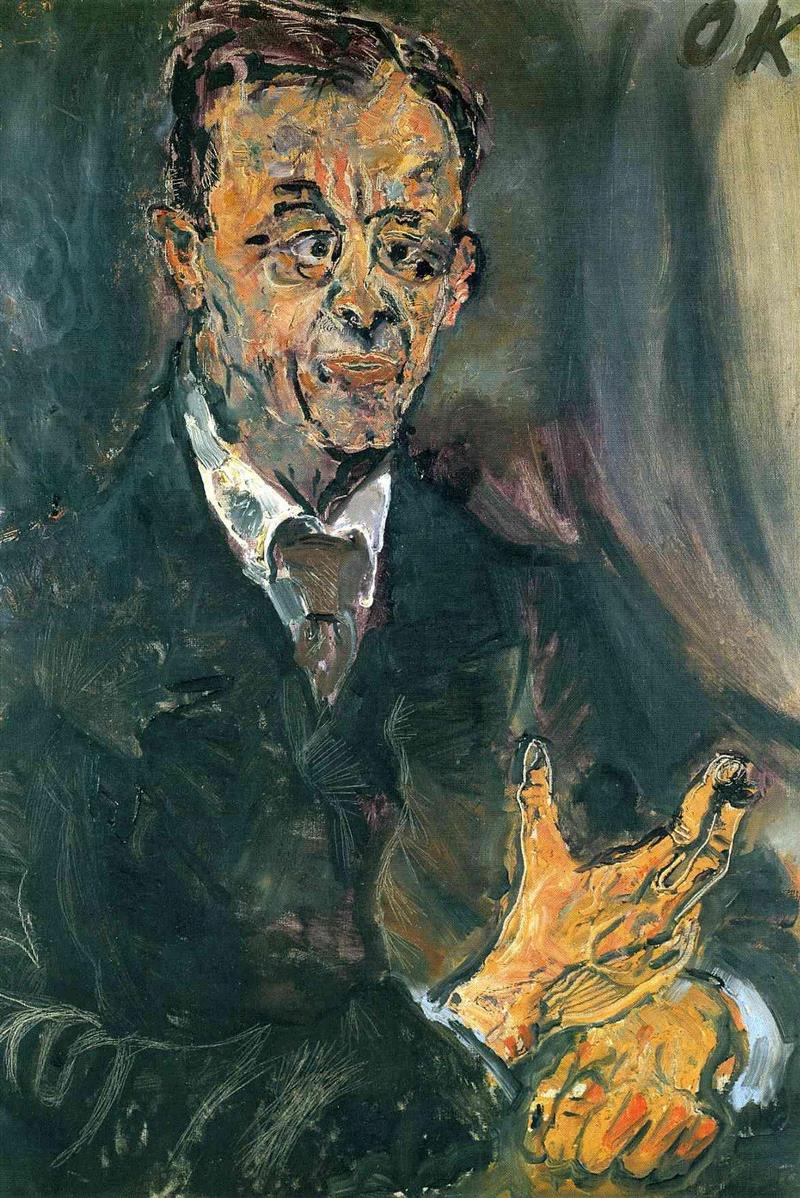 柯克西卡为奥地利商人埃米尔·洛文巴赫画的肖像，1914年。图源：pinterest,艺术品是怎么引发生理反应的？,生理,艺术品,坎德尔,克林姆特,阿黛尔,神经,维也纳,金衣女人,柯克西卡,奥地利