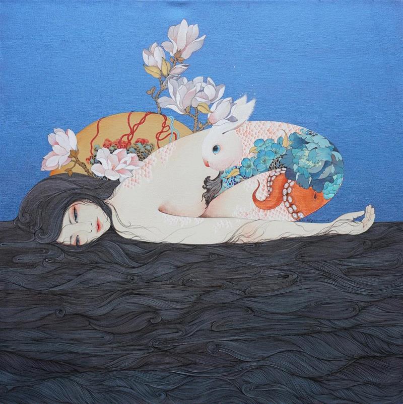 贺娟，《潮汐》，布面综合材料，100 x 100 cm，2017 ? 艺术家本人,华氏画廊 | ART021画廊,华氏画廊,油画,贺娟,本土,李强,材料,金秋,上海展览中心,西欧,蓝筹