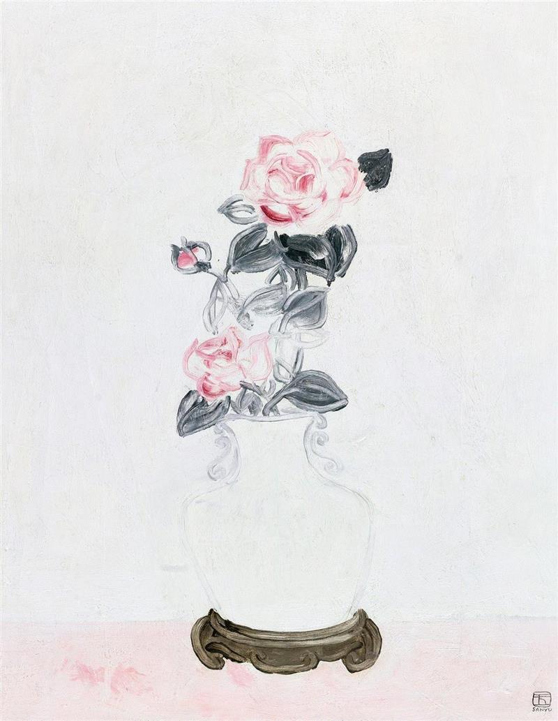 常玉  白瓷瓶中的粉红玫瑰,展览丨华郦藏臻：亚洲重要私人收藏特展,亚洲,丨华郦藏臻,油画,嘉德,气韵,绘画,华郦藏臻,华郦馆,主人,其中