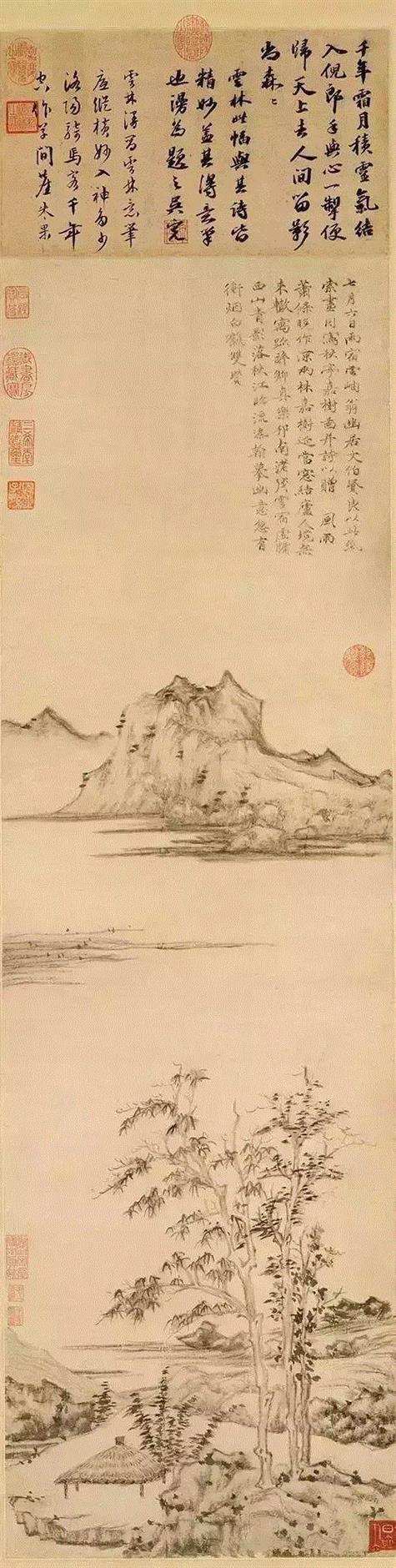 元 倪瓒《秋亭嘉树图 》,国画里的秋天,意浓~,国画,倪瓒,月下,画中,王蒙,秋色,枝头,主人,笔墨,黄公望