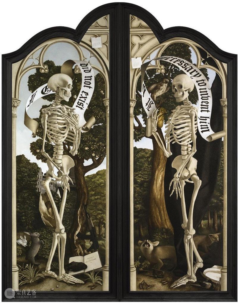 起源与接受的寓言，布面油画，228x91cm(each)，2015,唐人曼谷 | 10月4日再现纳提?尤塔瑞个展：胡梭的无题诗,胡梭,尤塔瑞,曼谷,无题诗,唐人,油画,绘画,Thailand,当代唐人艺术中心,枫丹白露森林