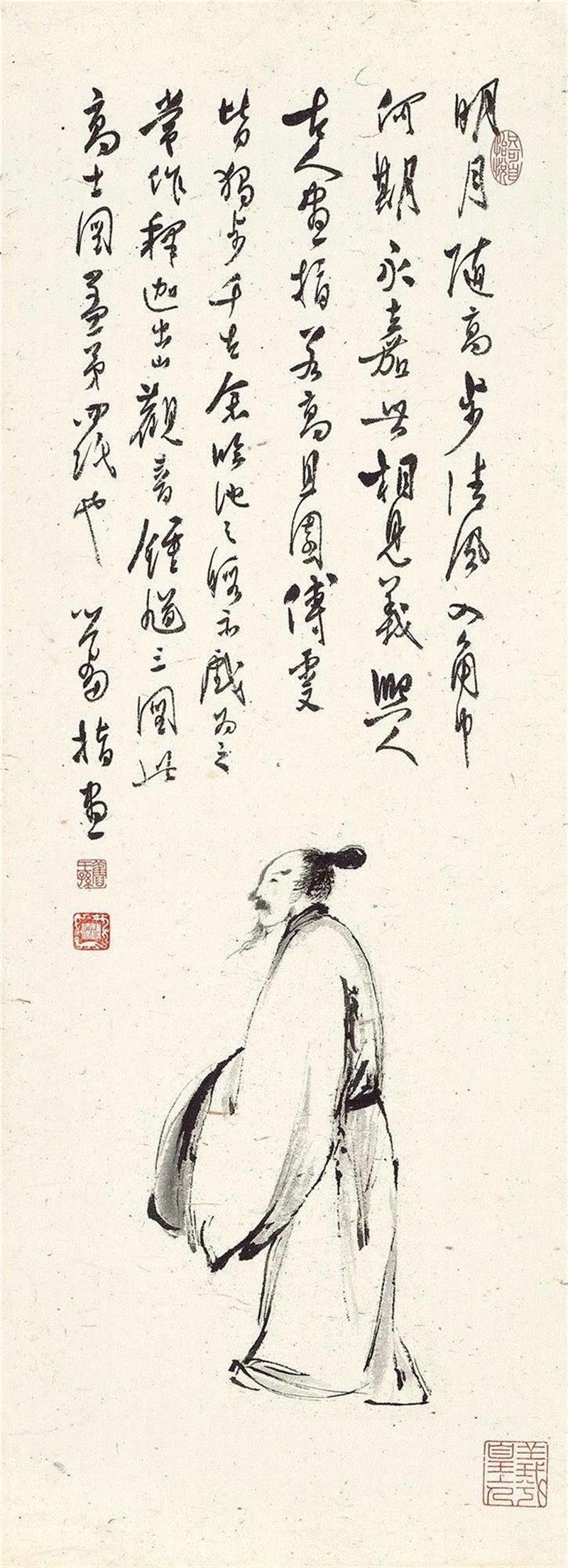〈指画高士〉,明月清风羲熙人——溥心畬书画 | 中国书画秋拍 (10月2日）,书画,溥心,明月清风羲熙,香港,苍松,台北,钟馗,蘇富比,镜框,画中