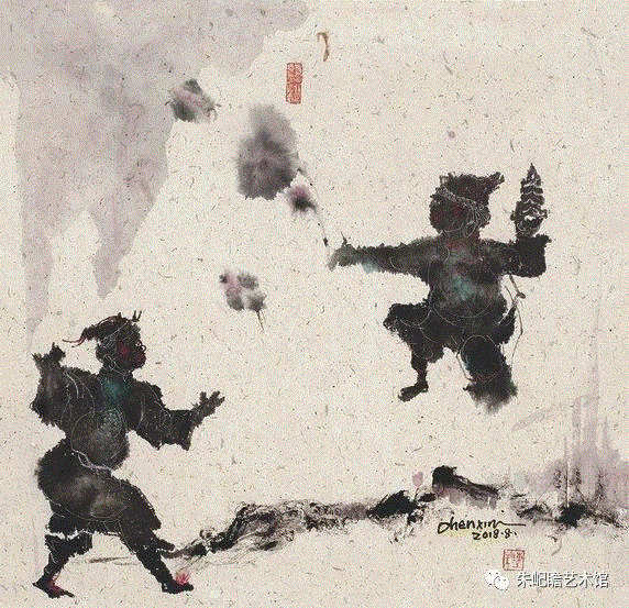 陈新 傩戏—跳土地 57r58 2018,开幕啦！海上有戏——戏曲人物画名家邀请展,戏曲,人物画,名家,邀请展,朱屺瞻艺术馆,戏画,虹口,研究会,关良,人物
