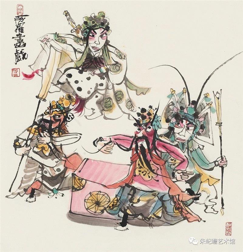 罗卫民 阿罗戏画 之一 58×56 2018,开幕啦！海上有戏——戏曲人物画名家邀请展,戏曲,人物画,名家,邀请展,朱屺瞻艺术馆,戏画,虹口,研究会,关良,人物
