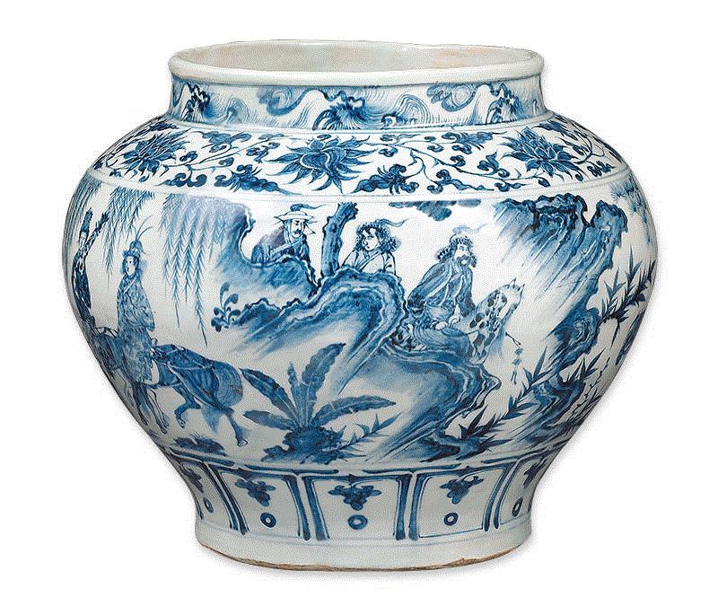 【艺文飨宴】元代青花搭景纹,元代,艺文,飨宴,青花搭景纹,青花,纹饰,昆虫,瓜果,大盘,瓷器