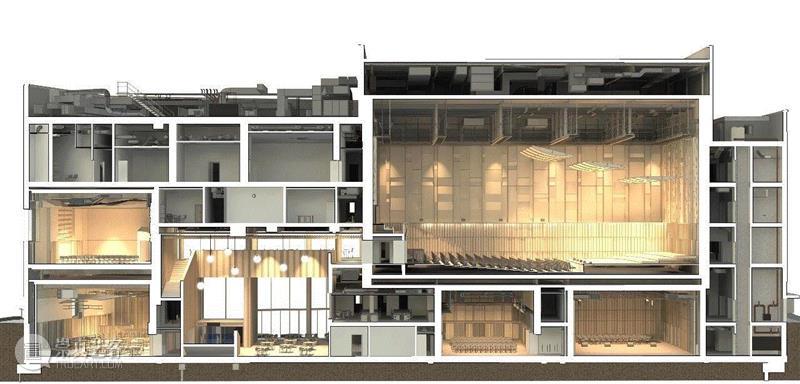 剖面图,伯明翰皇家音乐学院，全数字化功能厅为学生提供最佳场所 / Feilden Clegg Bradley Studios,伯明翰皇家音乐学院,建筑,音乐,座位,英国,剖面图,演奏厅,Crow,平面图,景观