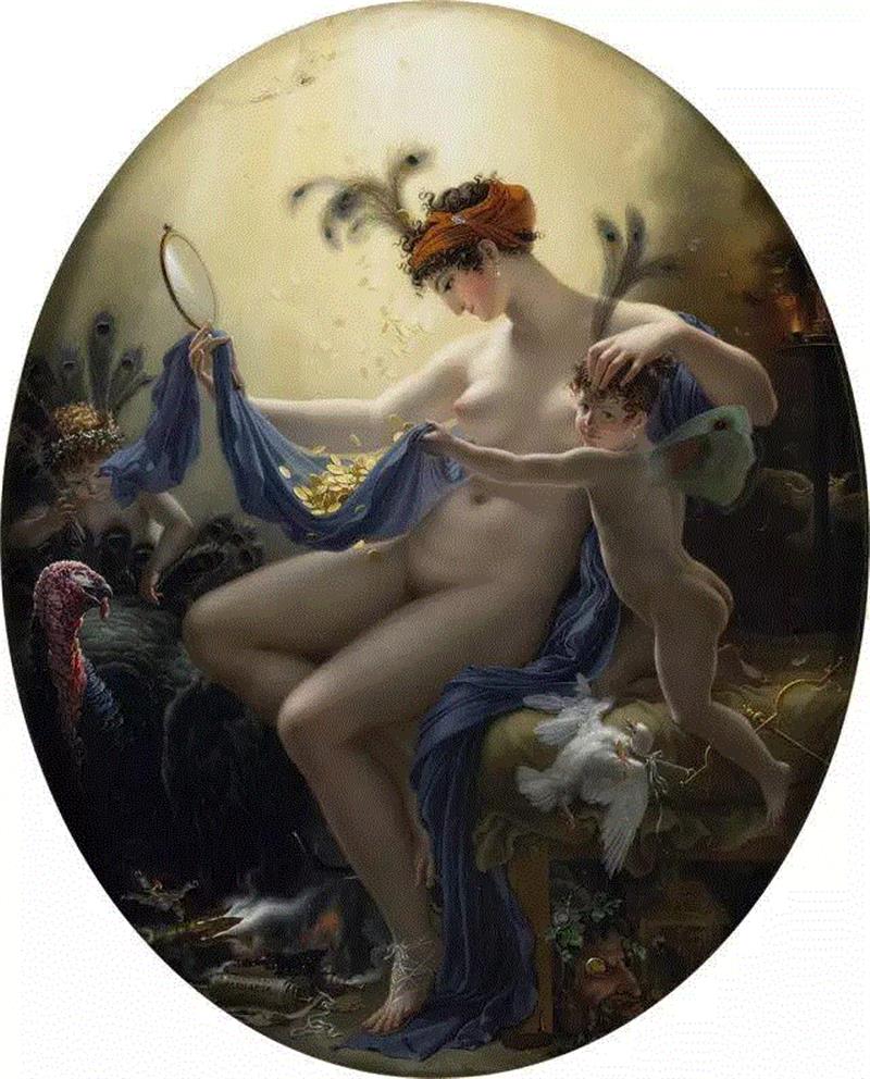 吉罗代·特里奥松《扮成丹娜埃的朗吉小姐》,看透西方名画背后的真相,名画,背后,兰格,拿破仑,男子,小姐,花瓣,婴儿,皇冠,视线