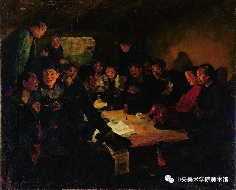 戴泽《农民小组会》布面油画 130×160  1950,“中央美术学院百年校庆特展：耕耘者——戴泽油画艺术展”即将启幕 | CAFAM展览预告,戴泽,油画,中央美术学院,校庆,耕耘者,艺术展,CAFAM,预告,徐悲鸿,中央美术学院美术馆