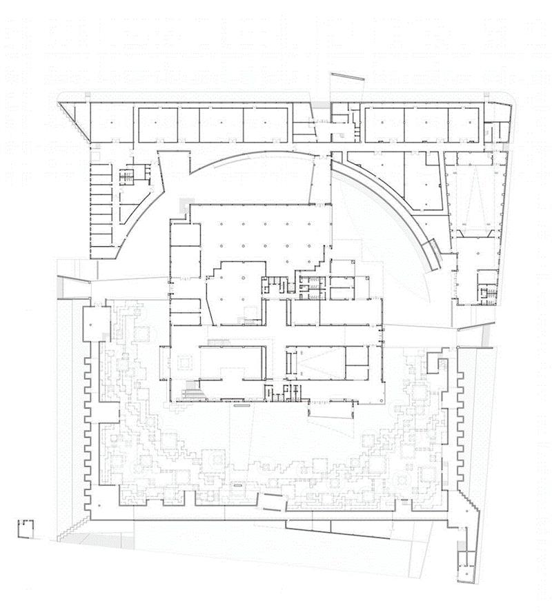 一层平面图,商丘博物馆 / 李兴钢建筑工作室,建筑,商丘博物馆,李兴钢,工作室,博物馆,景观,石材,商丘,古城,上下