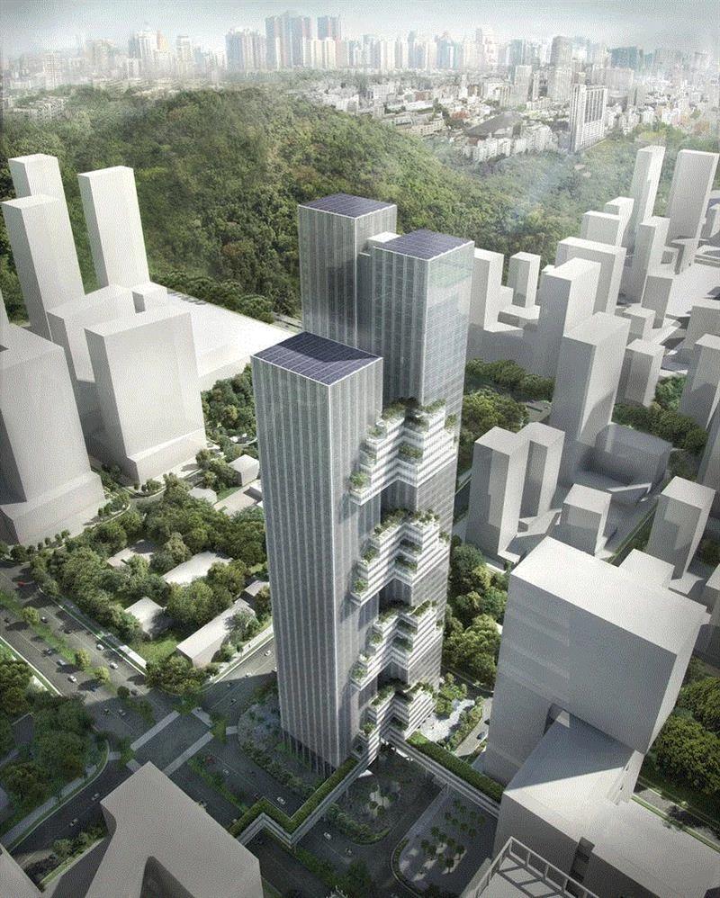 效果图效果图,深圳万科云城办公楼封顶！WOHA设计‘微型垂直城市’回应亚热带气候,深圳,WOHA,办公楼,万科云城,垂直城市,亚热带,气候,景观,建筑,塔楼