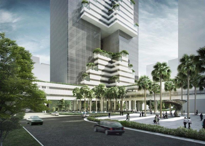 效果图,深圳万科云城办公楼封顶！WOHA设计‘微型垂直城市’回应亚热带气候,深圳,WOHA,办公楼,万科云城,垂直城市,亚热带,气候,景观,建筑,塔楼