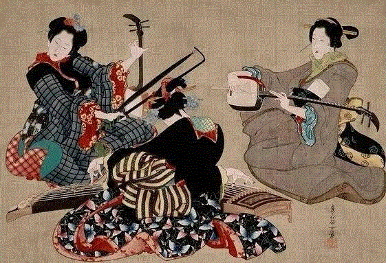  三曲合奏图,艺术 ▎被离婚、逛妓院，浮世绘大师葛饰北斋的女儿才是真的猛！,葛饰北斋,浮世绘,女儿,妓院,葛饰,父亲,丈夫,美人,绘画,北斋