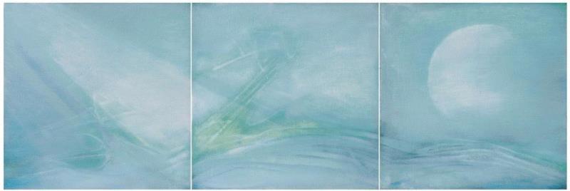 谢景兰《日出》（三联作），1972年作，油彩画布，每屏40 x 40&nbsp;公分,「谢景兰：舞跃抽象」展售会 5月香港蘇富比隆重登场,谢景兰,香港,蘇富比,兰兰,女性,音乐,赵无极,舞蹈,公分,巴黎