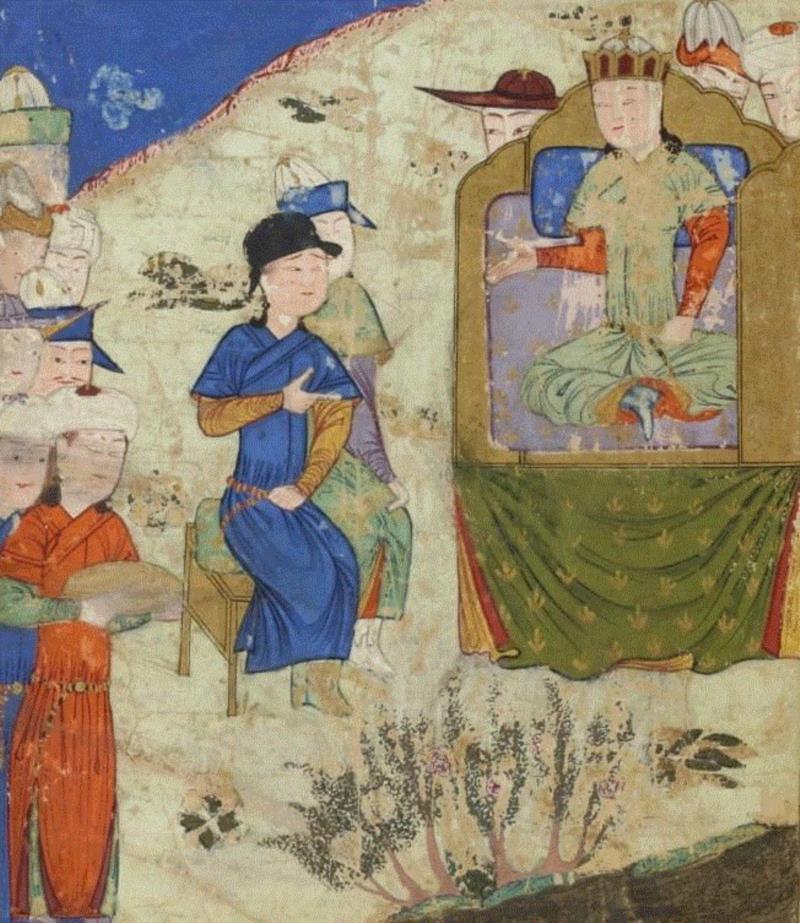 波斯史学家志费尼《世界征服者史》（1438年）记叙的一次与蒙哥可汗的会面。,可汗的奇幻饮酒喷泉,可汗,喷泉,蒙古,威廉,纪尧姆,蒙哥,酒水,天使,修士,蒙古人