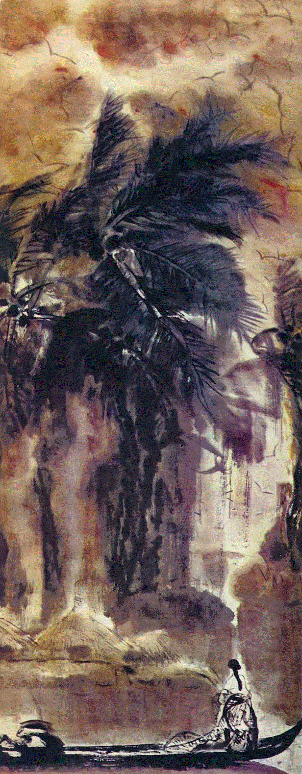 ▲石虎 《黄昏网鱼》,黑色的眼睛｜再读石虎《非洲写生》画册,石虎,非洲,画册,黑色,石呈虎,笔墨,少女,记忆,当年,思潮