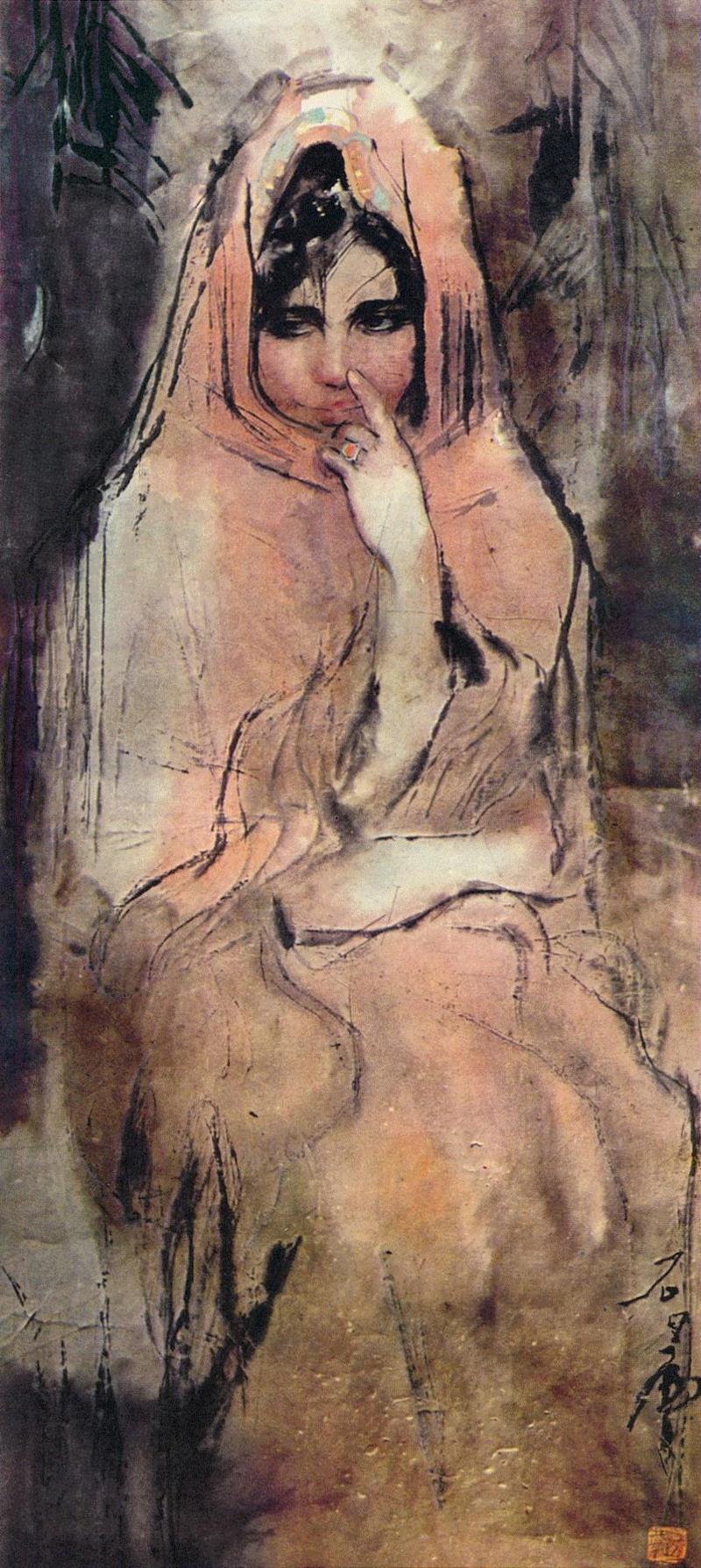 ▲石虎 《女孩》,黑色的眼睛｜再读石虎《非洲写生》画册,石虎,非洲,画册,黑色,石呈虎,笔墨,少女,记忆,当年,思潮