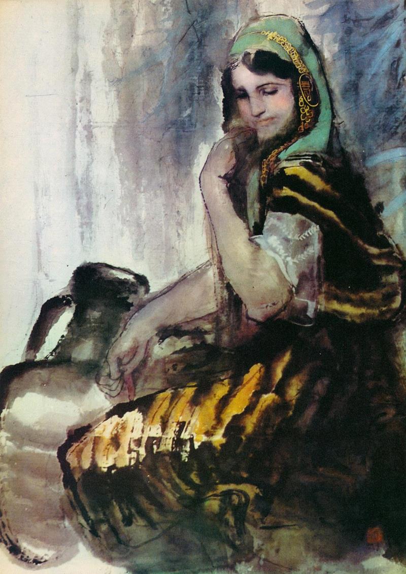 ▲石虎《少女2》,黑色的眼睛｜再读石虎《非洲写生》画册,石虎,非洲,画册,黑色,石呈虎,笔墨,少女,记忆,当年,思潮