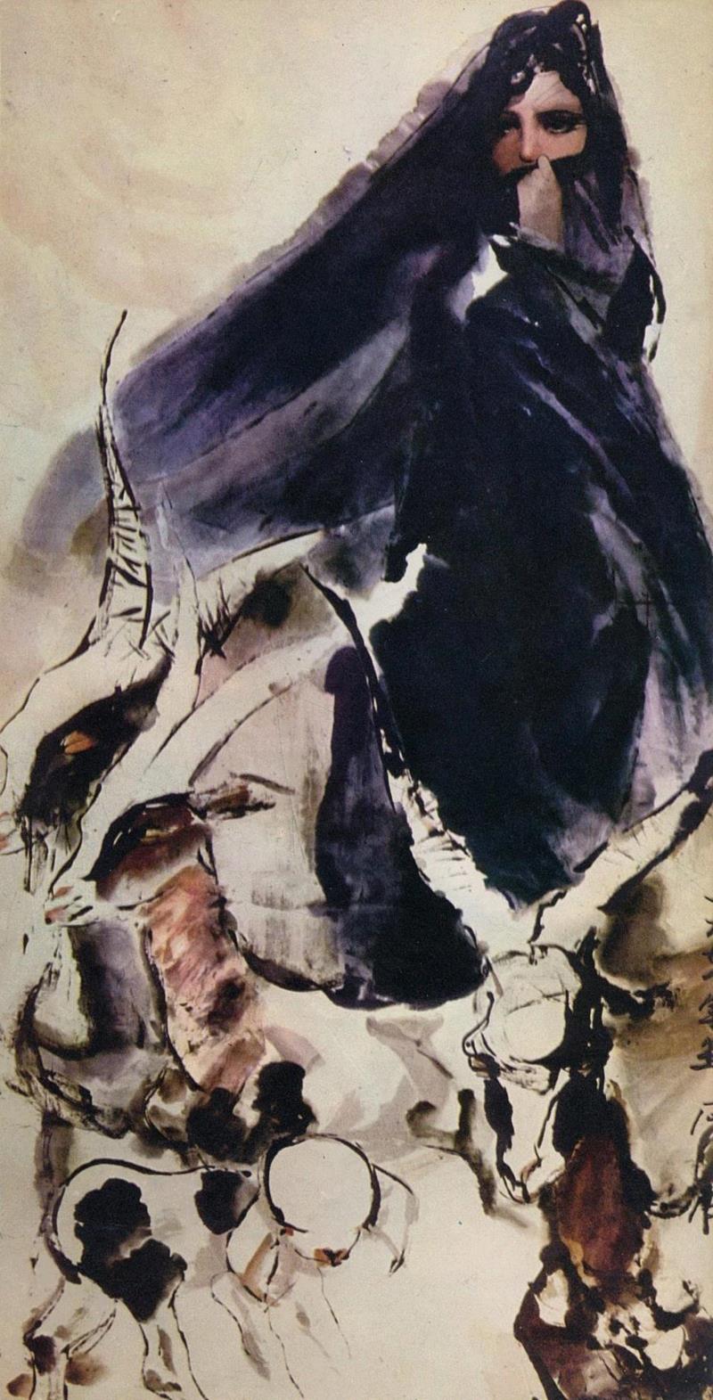  ▲石虎 《少女与山羊》,黑色的眼睛｜再读石虎《非洲写生》画册,石虎,非洲,画册,黑色,石呈虎,笔墨,少女,记忆,当年,思潮